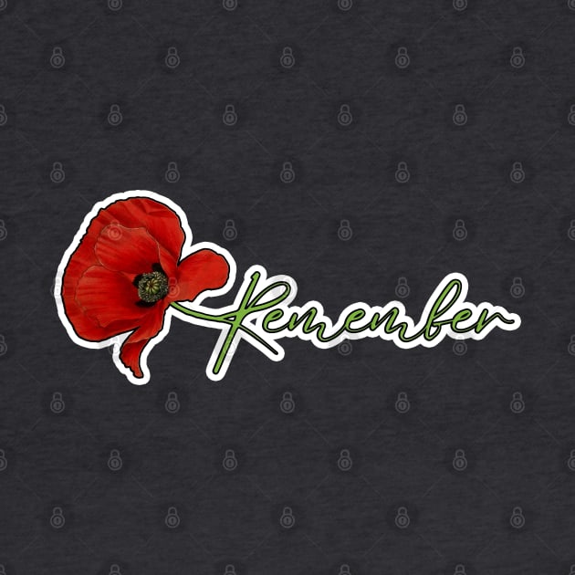 Red Poppy Flower with Memorial Text Stem Horizontal Back Version (MD23Mrl007) by Maikell Designs